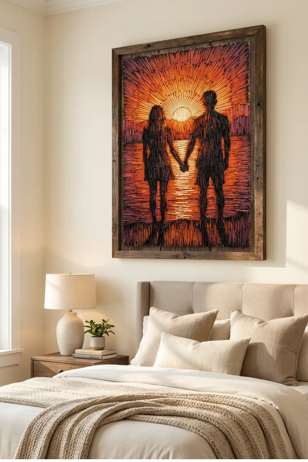 Printable Couple Holding hands at Sunset Matchstick Style Art for Bedroom