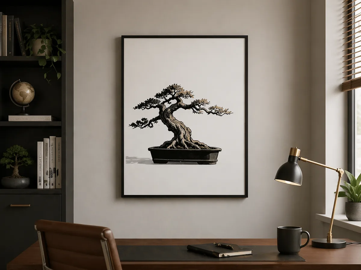 Size guide showing the dimensions of the bonsai tree digital wall art.