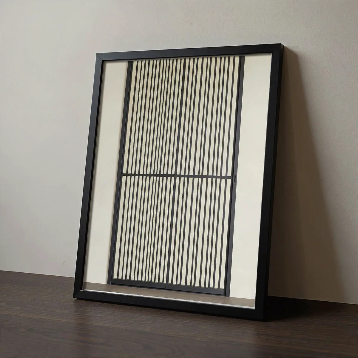 Close-up of modern minimalist vertical slats wall art